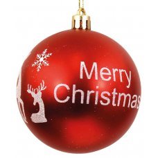 Χριστουγεννιάτικες Μπάλες Κόκκινες με "Merry Christmas" και Σχέδια  - Σετ 4 τεμ. (10cm)